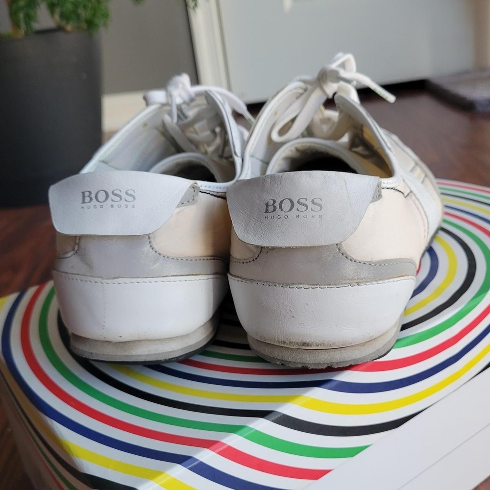 Hugo Boss White Leather Retro Sneakers Size 12 - Picture 3 of 9
